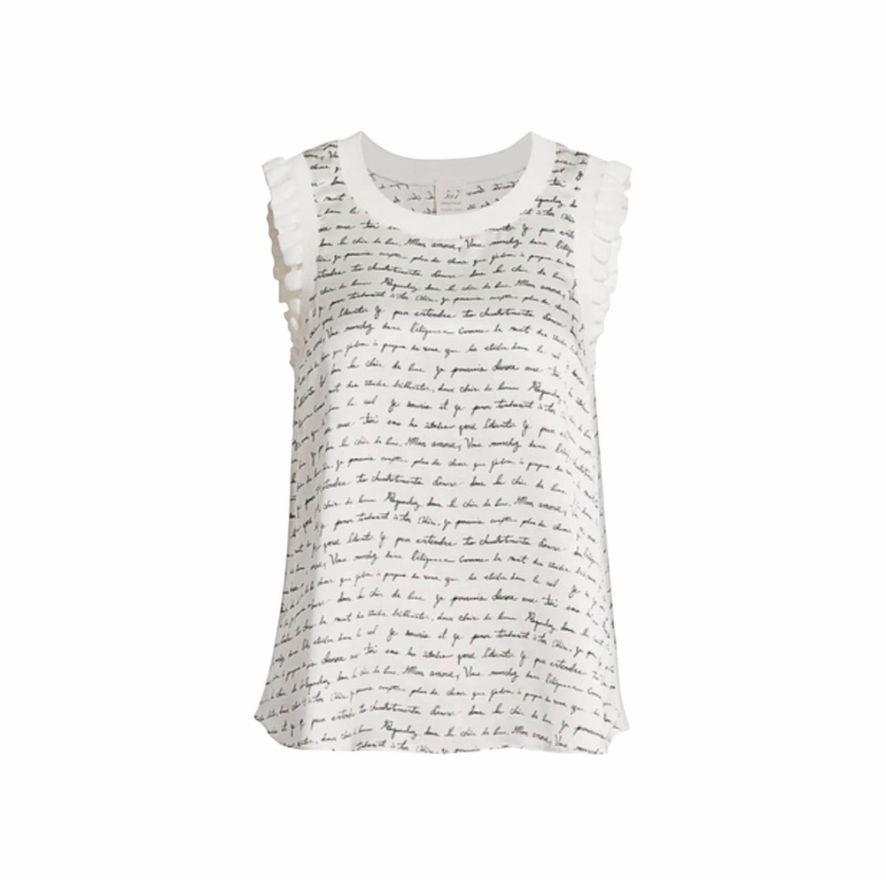 Women's White Script Print Ruffle Sleeve Tank Top
